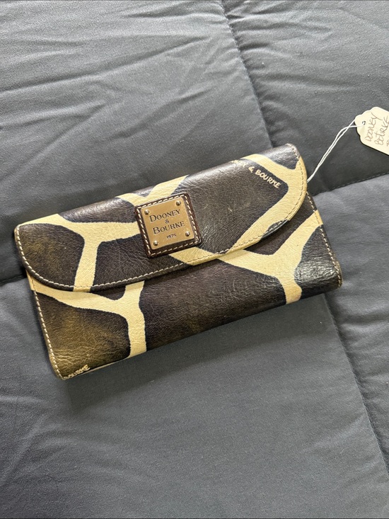 Dooney & Bourke Handbags - Dooney & Bourke Giraffe-Print Leather Wallet in Dark Brown and Cream
